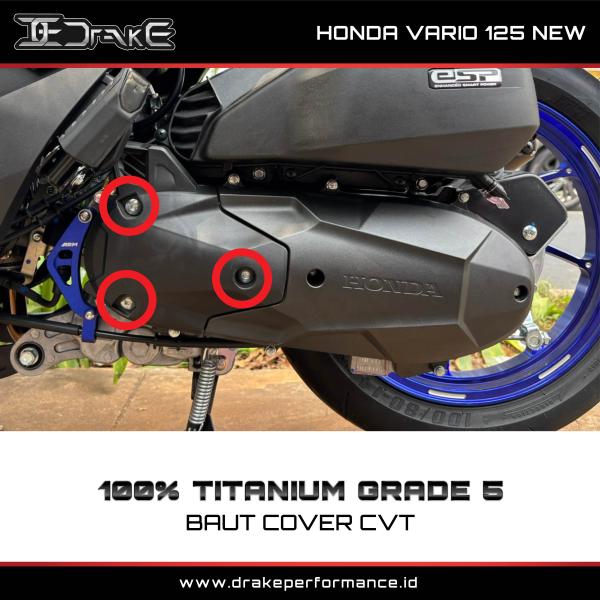 Drake Titanium Baut Cover CVT Honda Vario 125 New 2026 Grade 5 Original