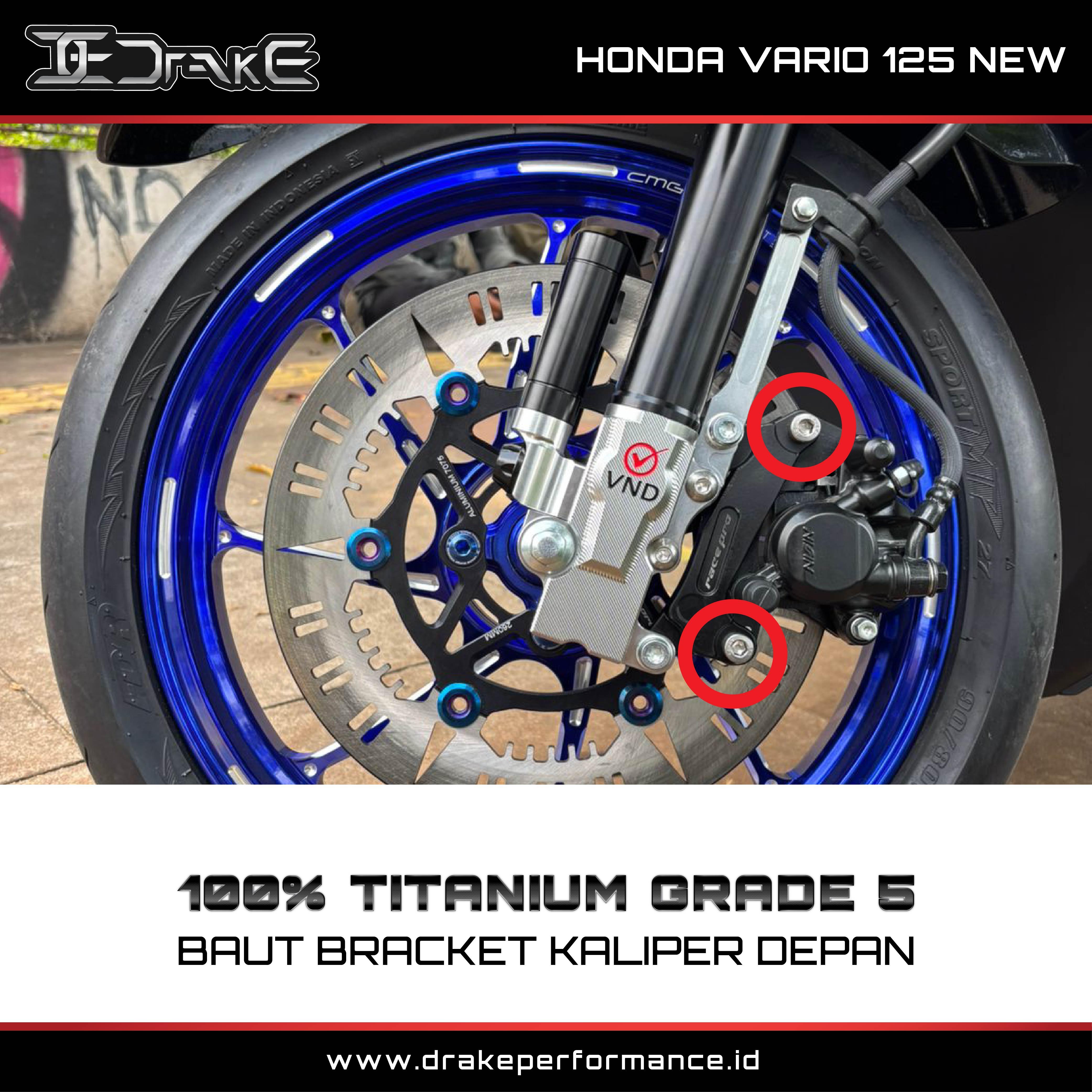 Drake Titanium Baut Bracket Breke Kaliper Depan Honda Vario 125 New 2026 Grade 5 Original