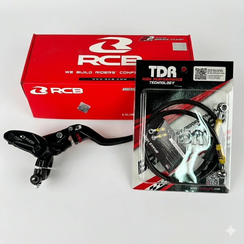 Paket Bundling Master Rem Rcb E2+ E3+ E4+ & Selang Rem Tdr 90cm Black Carbon Untuk Motor Matic