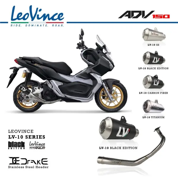 Leovince Knalpot Racing Fullsystem Honda ADV150 150 with Drake Header Stainless Original