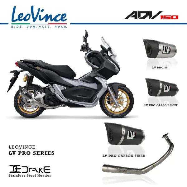 Leovince Knalpot Racing Fullsystem Honda ADV150 150 with Drake Header Stainless Original