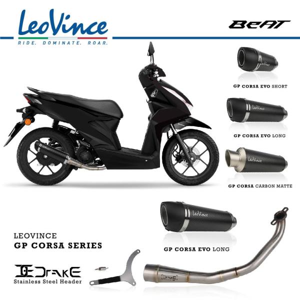 Leovince Knalpot Racing Fullsystem Beat Fi 2020 with Drake Header Stainless Original