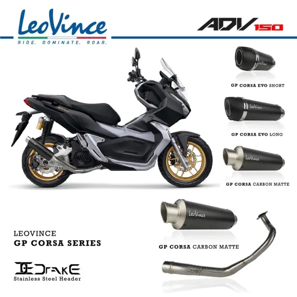 Leovince Knalpot Racing Fullsystem Honda ADV150 150 with Drake Header Stainless Original